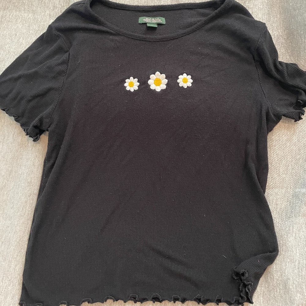 Wild Fable Black Crop Top with Daisies